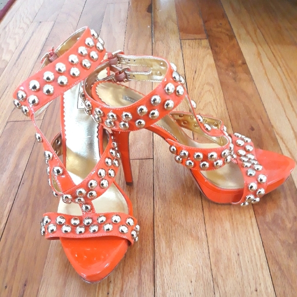 Women's Report Signature Open Toe Studded Heels Sandals Orange Size 9 - Picture 5 of 7